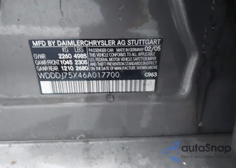 2006 Mercedes-Benz Cls 500 from USA, damaged, VIN WDDDJ75X46A017700